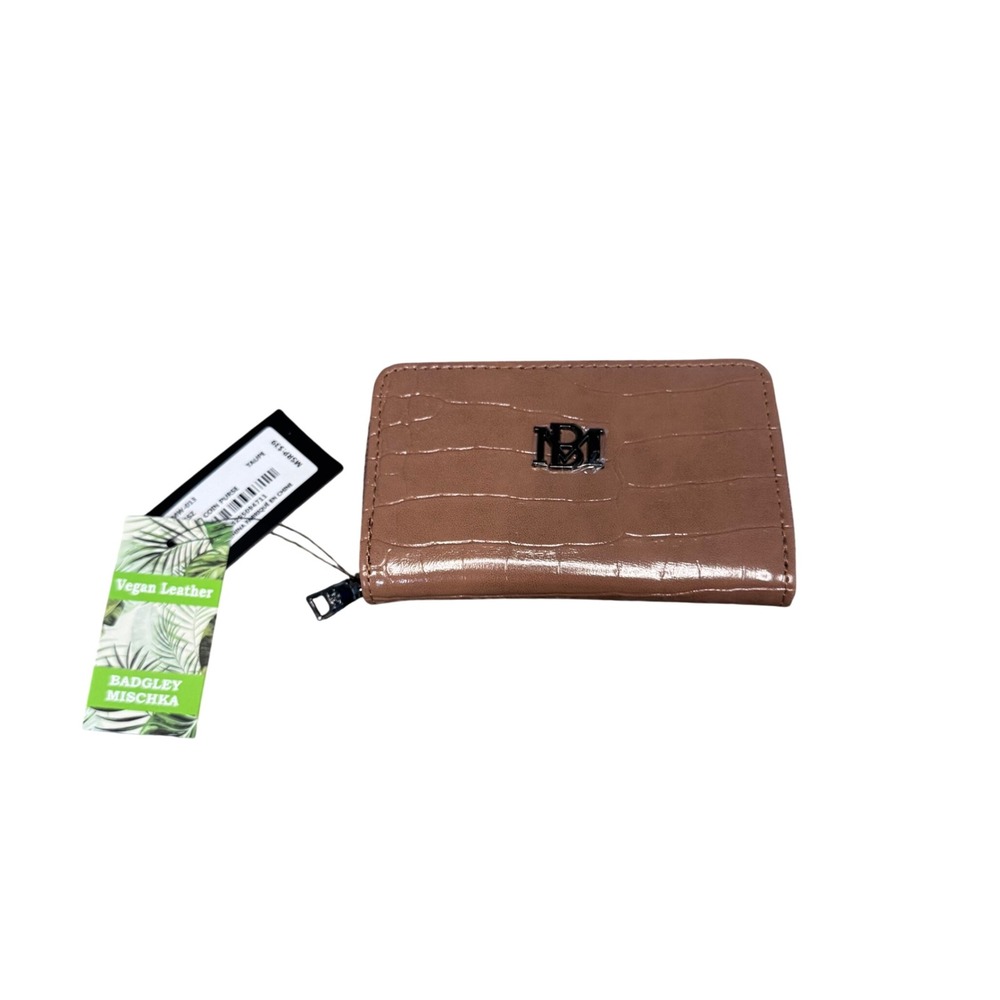 NWT Badgley Mischka Croc Embossed Texture Wallet Taupe with Black Detail Vegan